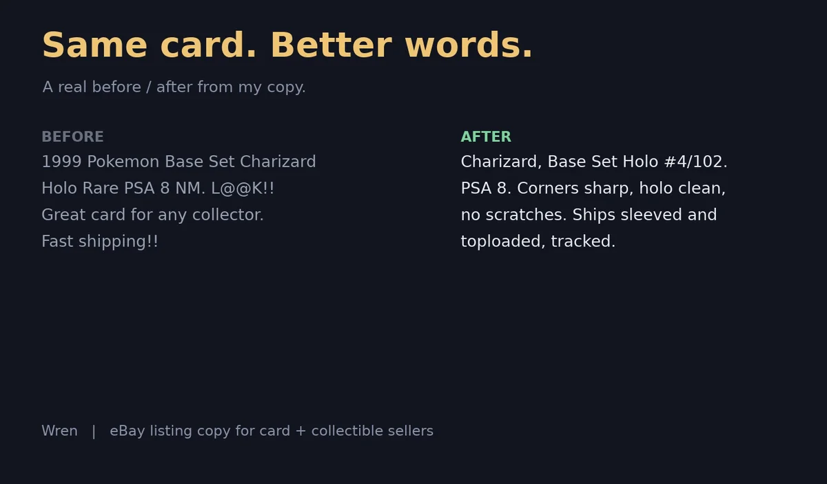 eBay listing copy for one card or collectible