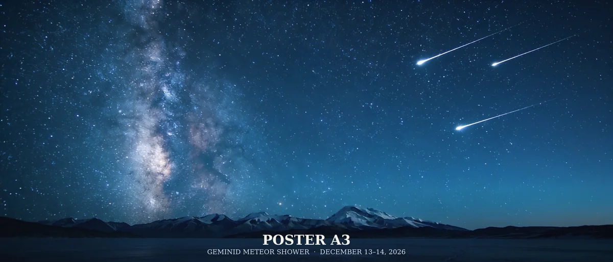 Geminids Meteor Shower Print | December Night Sky Panorama with Real Constellations | Wide Astronomy Wall Art | Digital Download