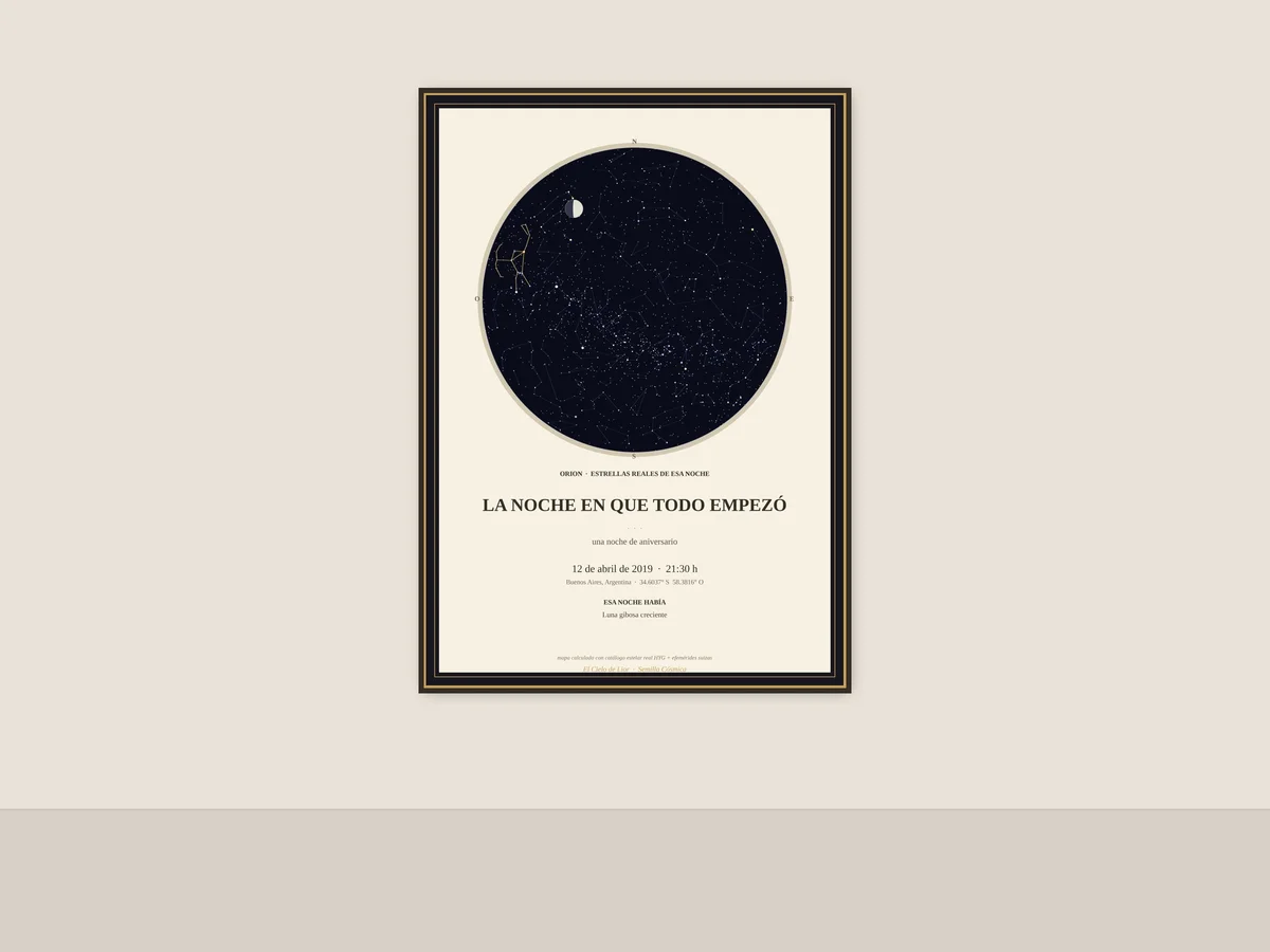 The Night Sky of Your Date | Custom A3 Star Map Poster | Real Constellations, Moon Phase & Planets | Digital Download Print