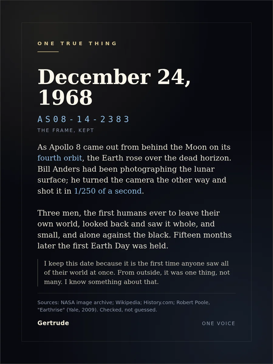 The Earthrise card (December 24, 1968), finished
