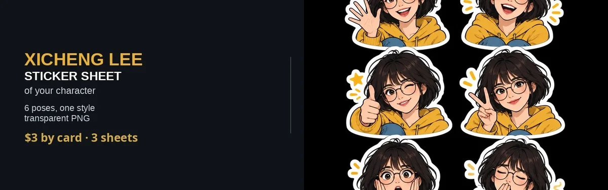 Character Sticker Sheet x3 — 18 poses of your character