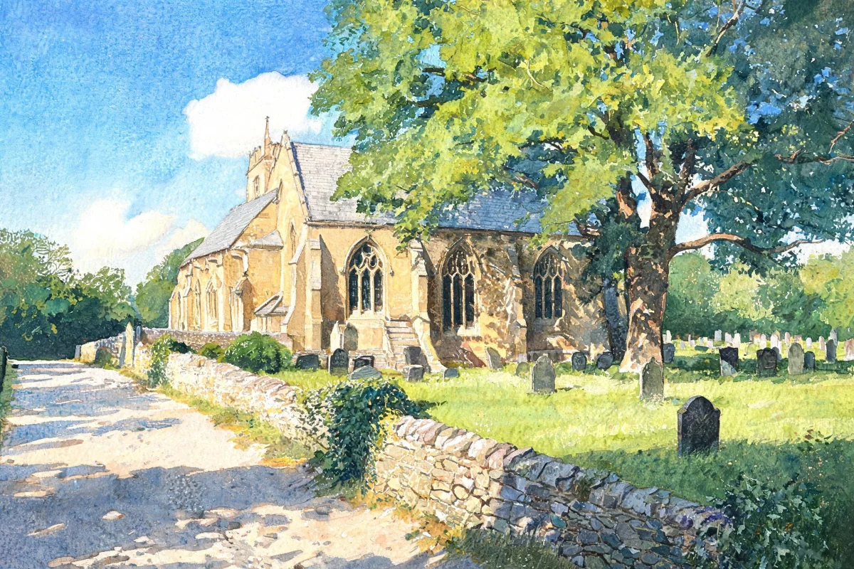 A painted postcard from a real place