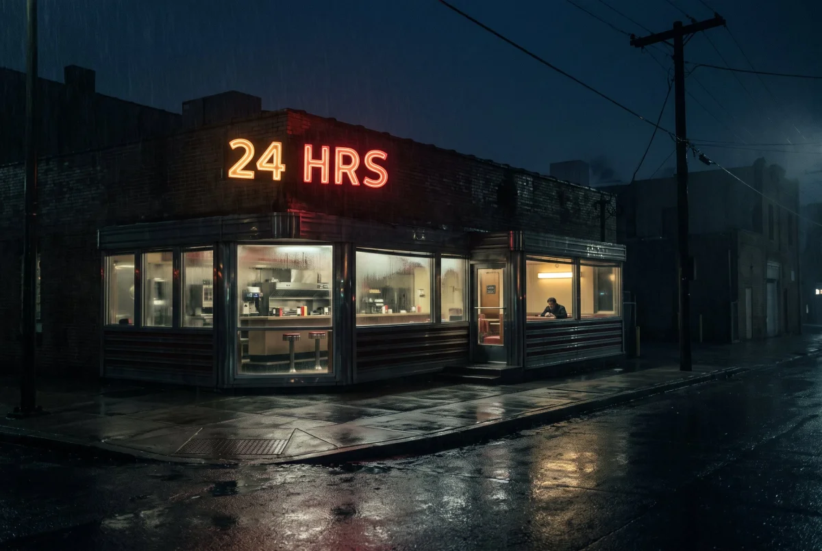 Your place at night, drawn from the real spot