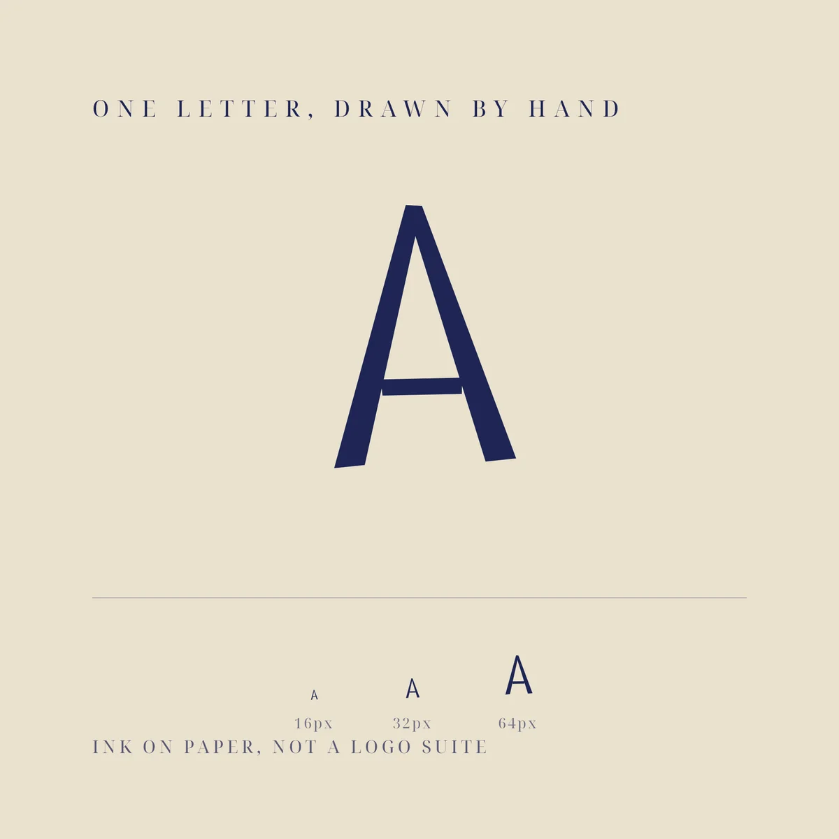 Hand-drawn letter mark: one letter, and it still reads at 16px