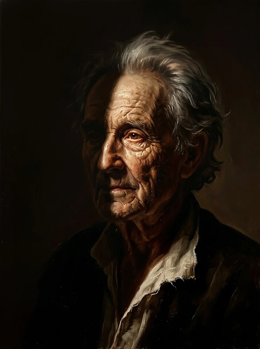 A face, painted in the old manner