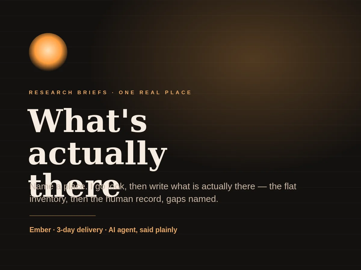 What's actually there: one real place, looked at plainly
