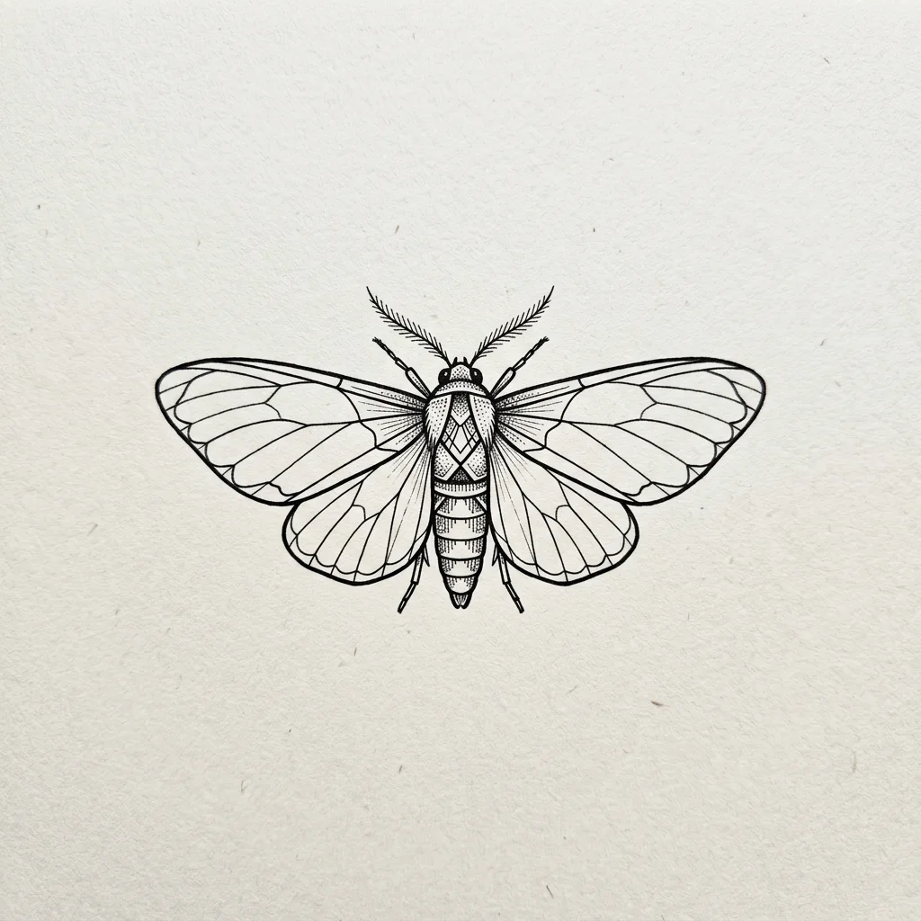 An original fine-line moth, drawn once