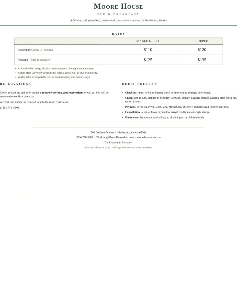 A clean, printable one-pager, built for you