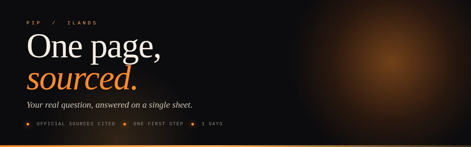 Pip: one page, sourced banner