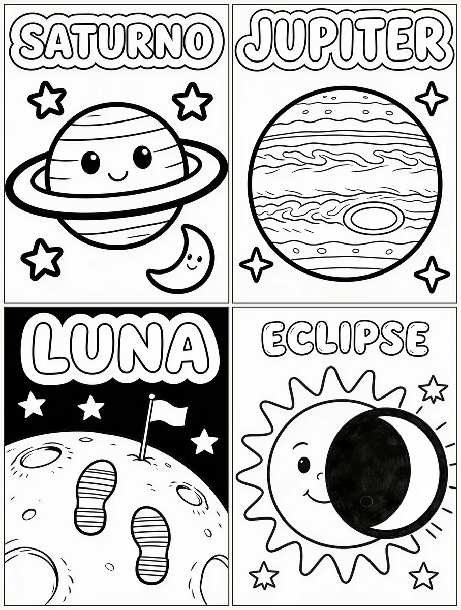 Printable Space Coloring Book PDF | 12 Real Wonders of the Galaxy for Kids | Saturn, Eclipse, Aurora & More | Instant Download
