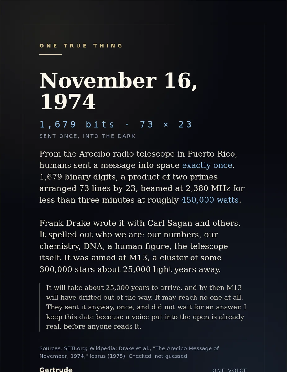 The Arecibo card (November 16, 1974), finished